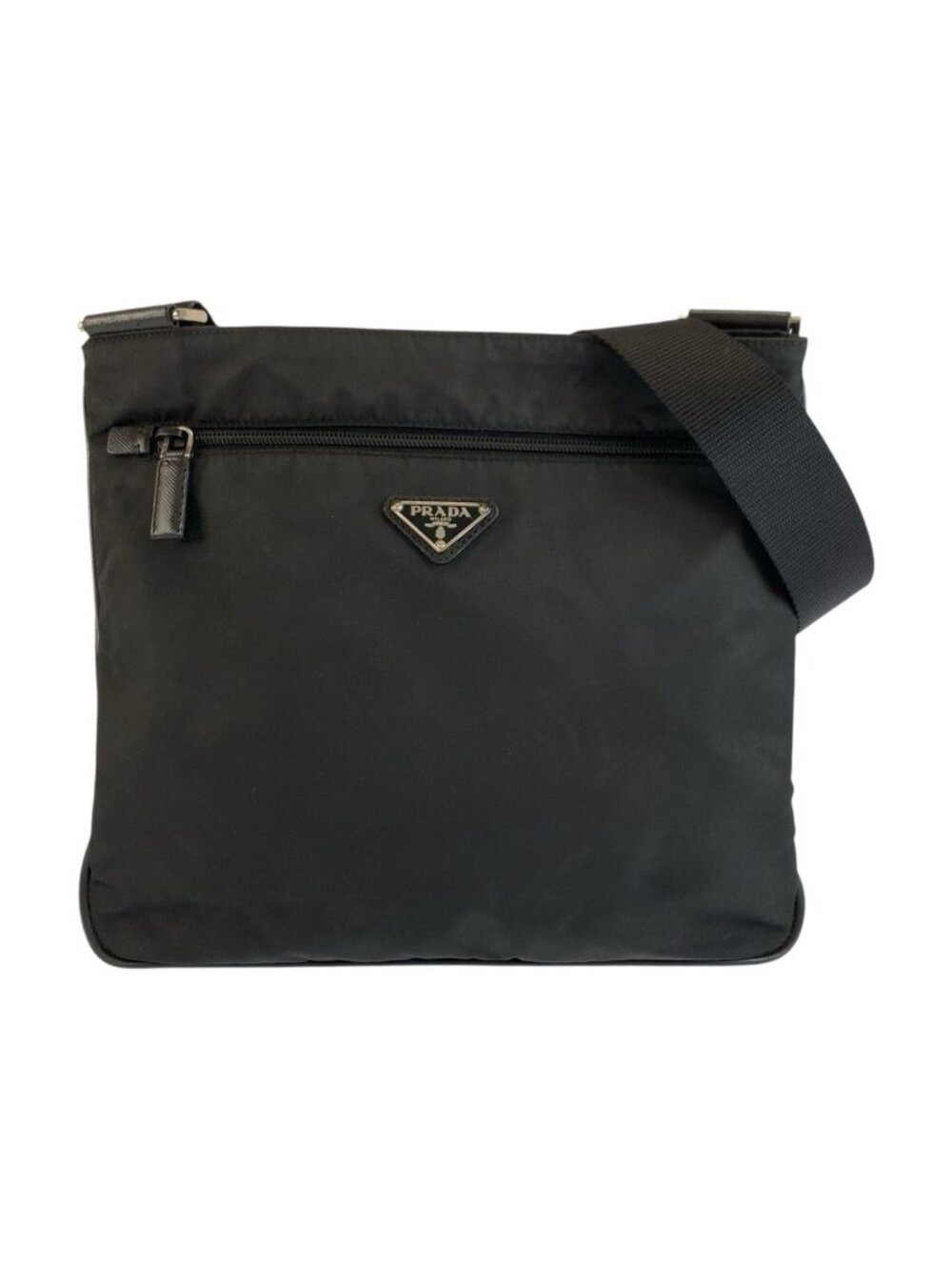 Prada Tessuto Black Silver Nylon Shoulder Bag